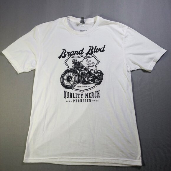 Next Level Motorcycle print short sleeve shirt men's size L white w black graphi - Picture 1 of 8